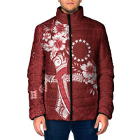 Kia Orana Cook Islands Tapa Floral With Cross Padded Jacket Crimson Red