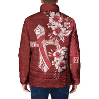 Kia Orana Cook Islands Tapa Floral With Cross Padded Jacket Crimson Red