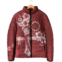 Kia Orana Cook Islands Tapa Floral With Cross Padded Jacket Crimson Red