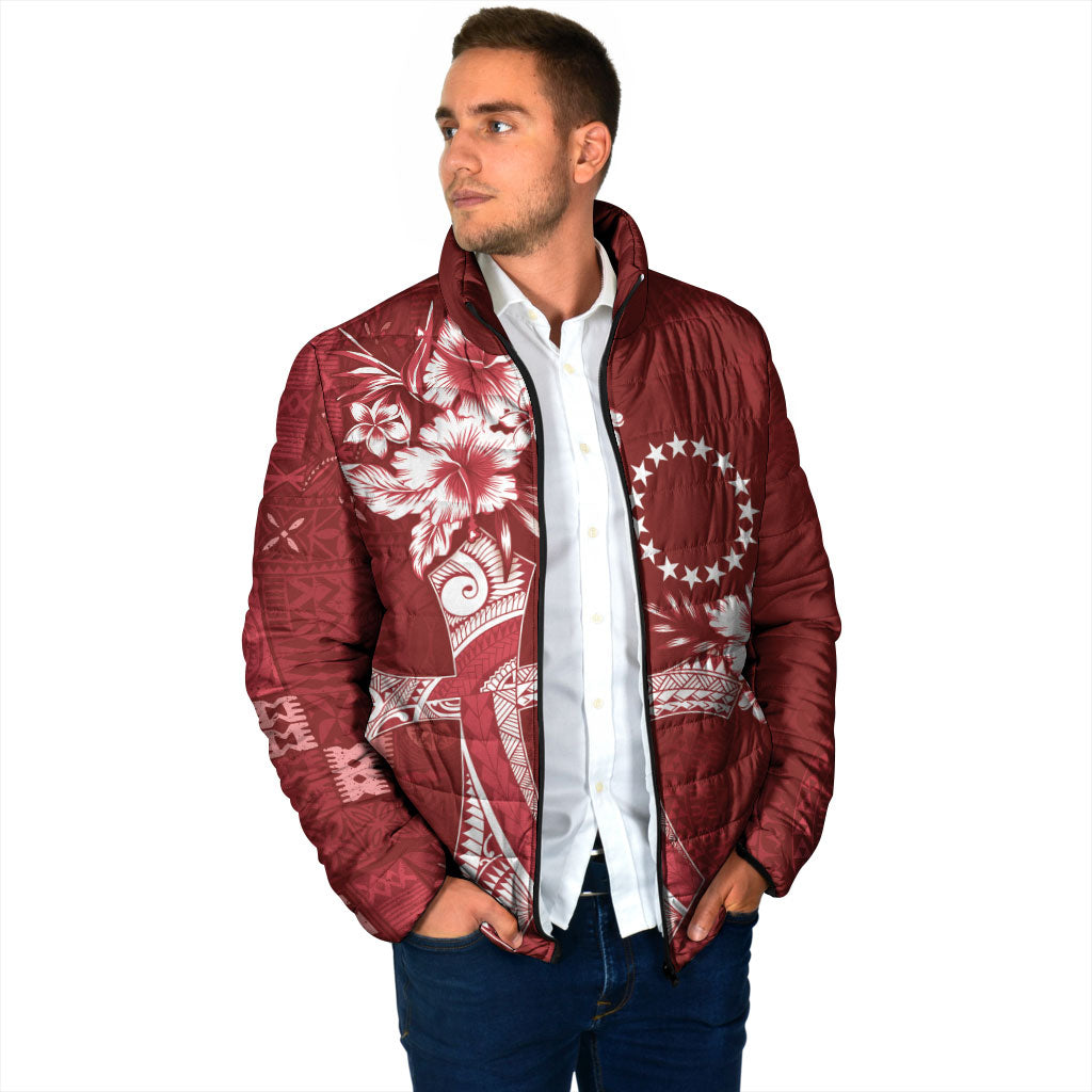 Kia Orana Cook Islands Tapa Floral With Cross Padded Jacket Crimson Red
