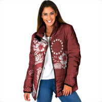 Kia Orana Cook Islands Tapa Floral With Cross Padded Jacket Crimson Red