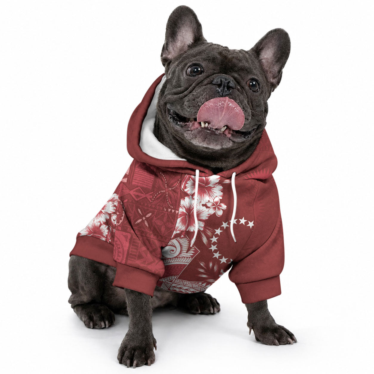 Kia Orana Cook Islands Tapa Floral With Cross Pet Hoodie Crimson Red LT7 - Polynesian Pride