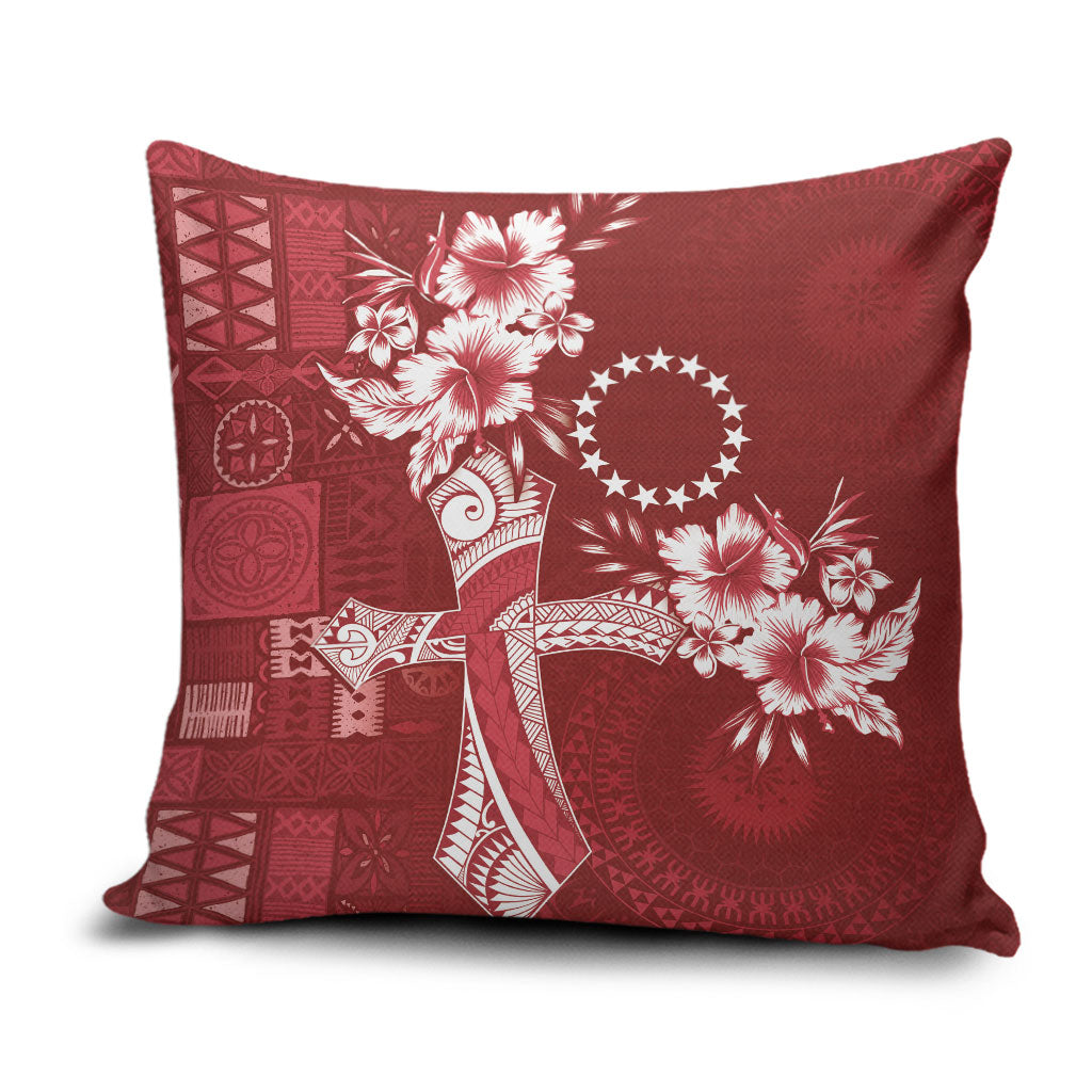 Kia Orana Cook Islands Tapa Floral With Cross Pillow Cover Crimson Red LT7 Crimson Red - Polynesian Pride