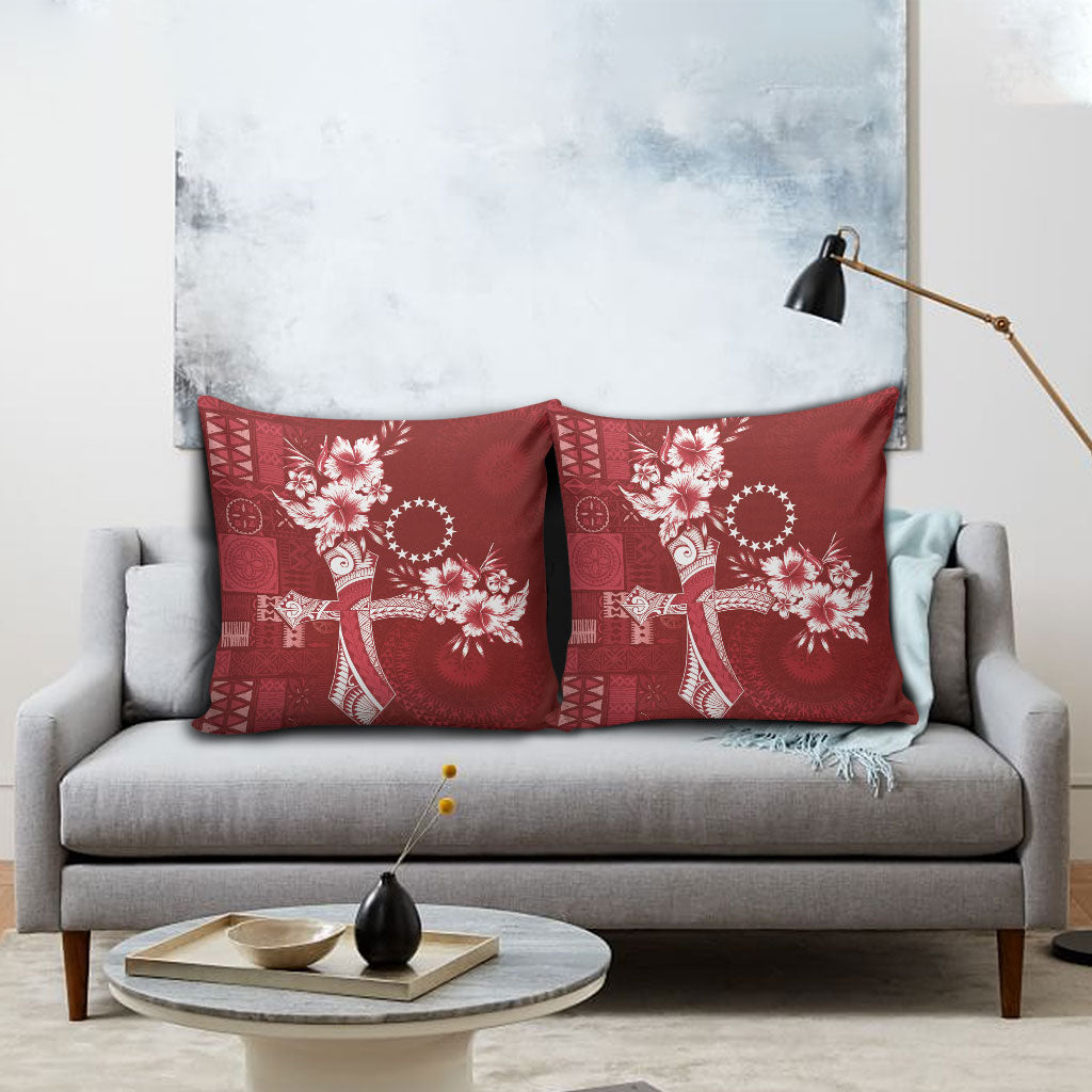 Kia Orana Cook Islands Tapa Floral With Cross Pillow Cover Crimson Red LT7 - Polynesian Pride