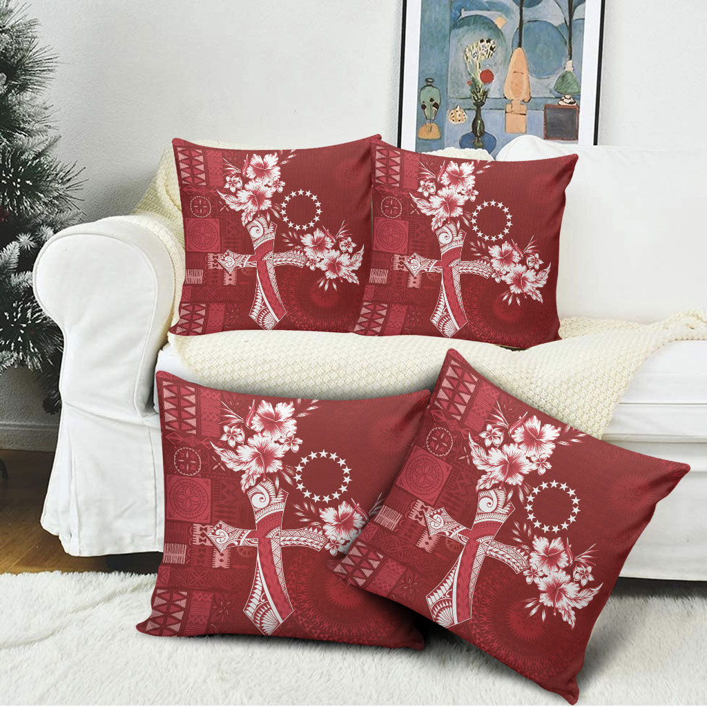 Kia Orana Cook Islands Tapa Floral With Cross Pillow Cover Crimson Red LT7 - Polynesian Pride