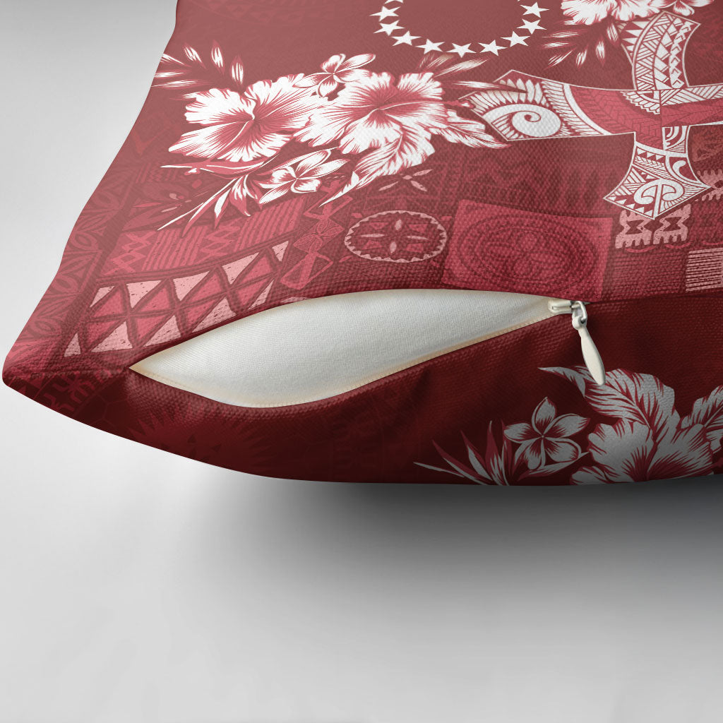 Kia Orana Cook Islands Tapa Floral With Cross Pillow Cover Crimson Red LT7 - Polynesian Pride