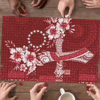 Kia Orana Cook Islands Tapa Floral With Cross Puzzle Crimson Red LT7 - Polynesian Pride