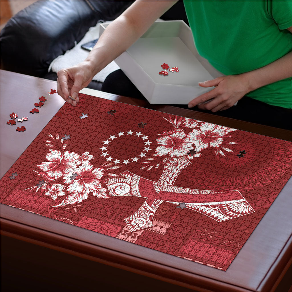 Kia Orana Cook Islands Tapa Floral With Cross Puzzle Crimson Red LT7 - Polynesian Pride