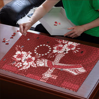 Kia Orana Cook Islands Tapa Floral With Cross Puzzle Crimson Red LT7 - Polynesian Pride