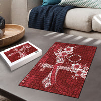 Kia Orana Cook Islands Tapa Floral With Cross Puzzle Crimson Red LT7 - Polynesian Pride
