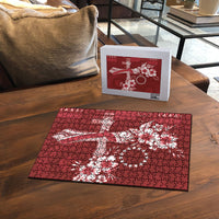 Kia Orana Cook Islands Tapa Floral With Cross Puzzle Crimson Red LT7 - Polynesian Pride