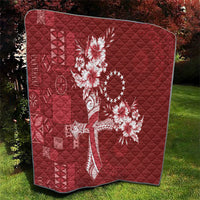 Kia Orana Cook Islands Tapa Floral With Cross Quilt Crimson Red LT7 - Polynesian Pride