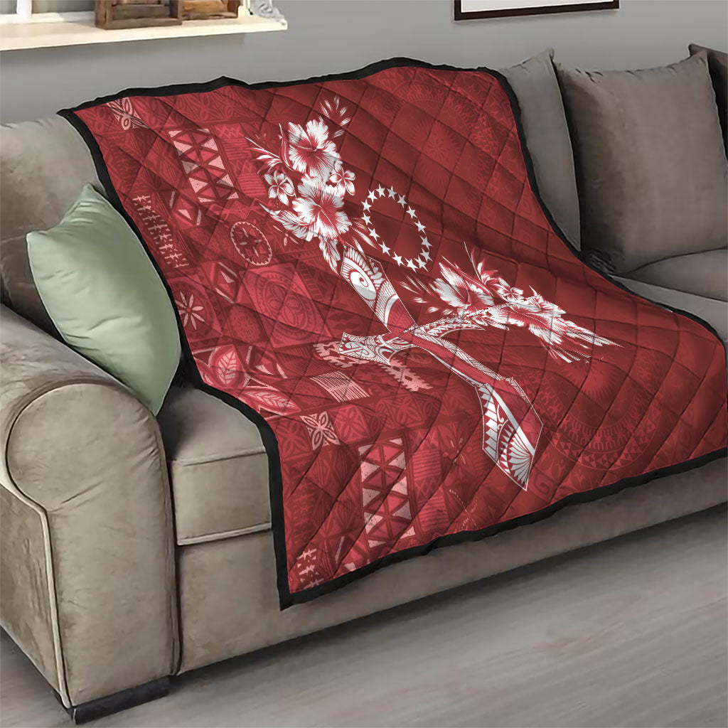 Kia Orana Cook Islands Tapa Floral With Cross Quilt Crimson Red LT7 - Polynesian Pride