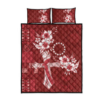 Kia Orana Cook Islands Tapa Floral With Cross Quilt Bed Set Crimson Red LT7 - Polynesian Pride