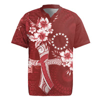 Kia Orana Cook Islands Tapa Floral With Cross Rugby Jersey Crimson Red LT7 Crimson Red - Polynesian Pride