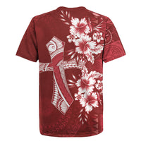 Kia Orana Cook Islands Tapa Floral With Cross Rugby Jersey Crimson Red LT7 - Polynesian Pride