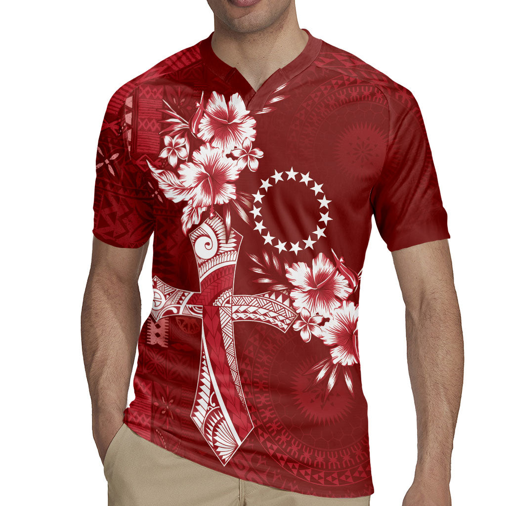 Kia Orana Cook Islands Tapa Floral With Cross Rugby Jersey Crimson Red LT7 - Polynesian Pride