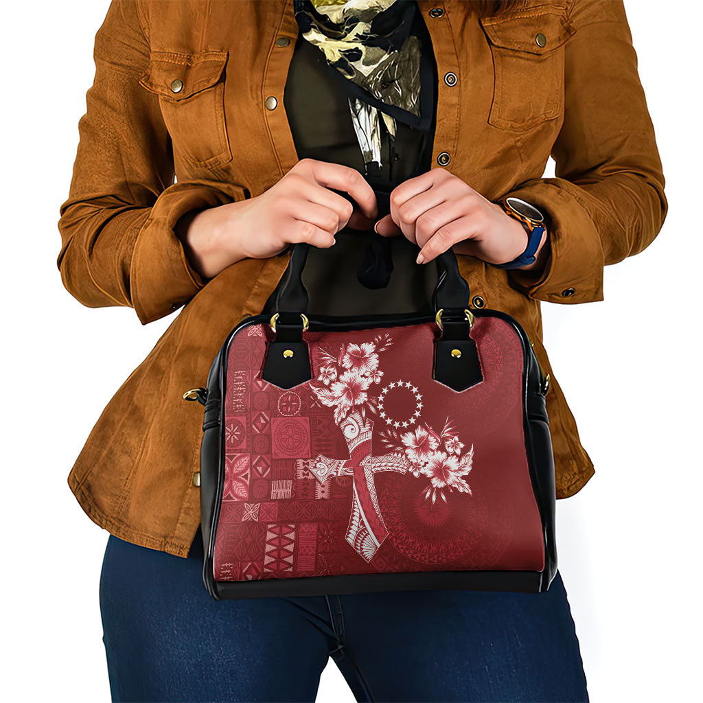 Kia Orana Cook Islands Tapa Floral With Cross Shoulder Handbag Crimson Red LT7 - Polynesian Pride