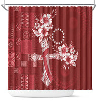 Kia Orana Cook Islands Tapa Floral With Cross Shower Curtain Crimson Red LT7 Crimson Red - Polynesian Pride