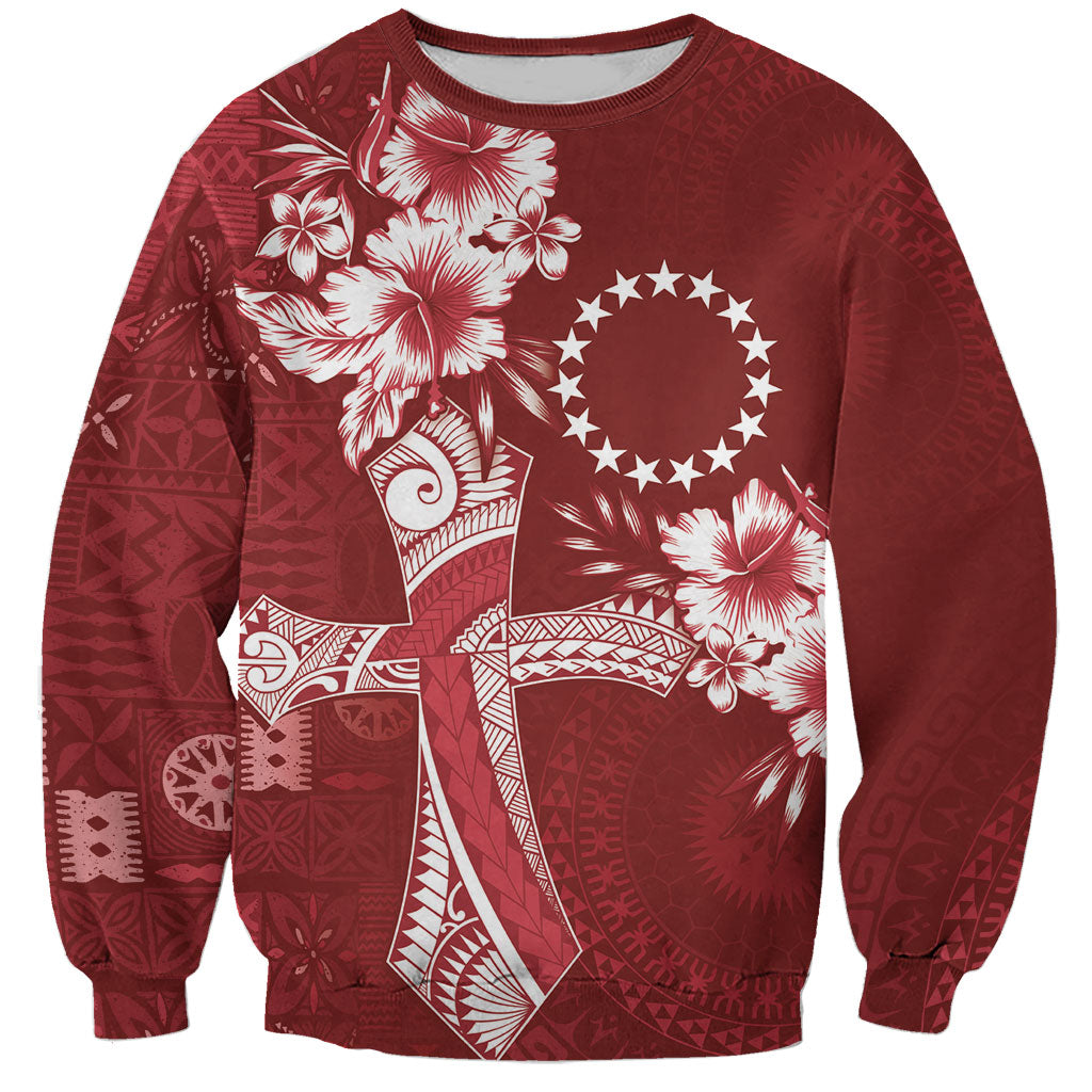 Kia Orana Cook Islands Tapa Floral With Cross Sweatshirt Crimson Red LT7 Unisex Crimson Red - Polynesian Pride
