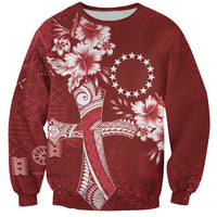 Kia Orana Cook Islands Tapa Floral With Cross Sweatshirt Crimson Red LT7 Unisex Crimson Red - Polynesian Pride
