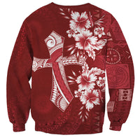Kia Orana Cook Islands Tapa Floral With Cross Sweatshirt Crimson Red LT7 - Polynesian Pride