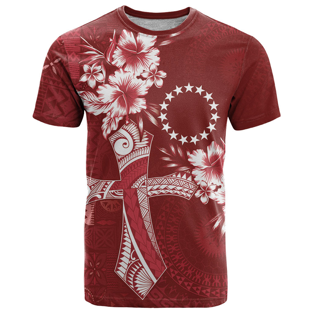 Kia Orana Cook Islands Tapa Floral With Cross T Shirt Crimson Red LT7 Crimson Red - Polynesian Pride