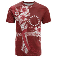 Kia Orana Cook Islands Tapa Floral With Cross T Shirt Crimson Red LT7 Crimson Red - Polynesian Pride