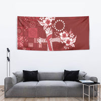 Kia Orana Cook Islands Tapa Floral With Cross Tapestry Crimson Red