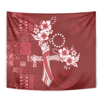 Kia Orana Cook Islands Tapa Floral With Cross Tapestry Crimson Red