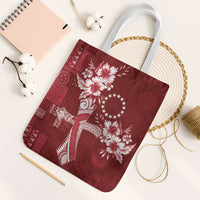 Kia Orana Cook Islands Tapa Floral With Cross Tote Bag Crimson Red LT7 White Strap One Size Crimson Red - Polynesian Pride