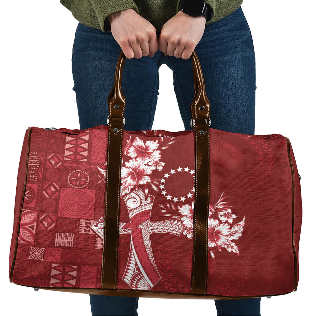 Kia Orana Cook Islands Tapa Floral With Cross Travel Bag Crimson Red