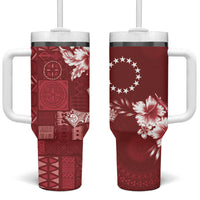 Kia Orana Cook Islands Tapa Floral With Cross Tumbler With Handle Crimson Red LT7 One Size: 40 oz Crimson Red - Polynesian Pride