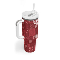 Kia Orana Cook Islands Tapa Floral With Cross Tumbler With Handle Crimson Red LT7 - Polynesian Pride