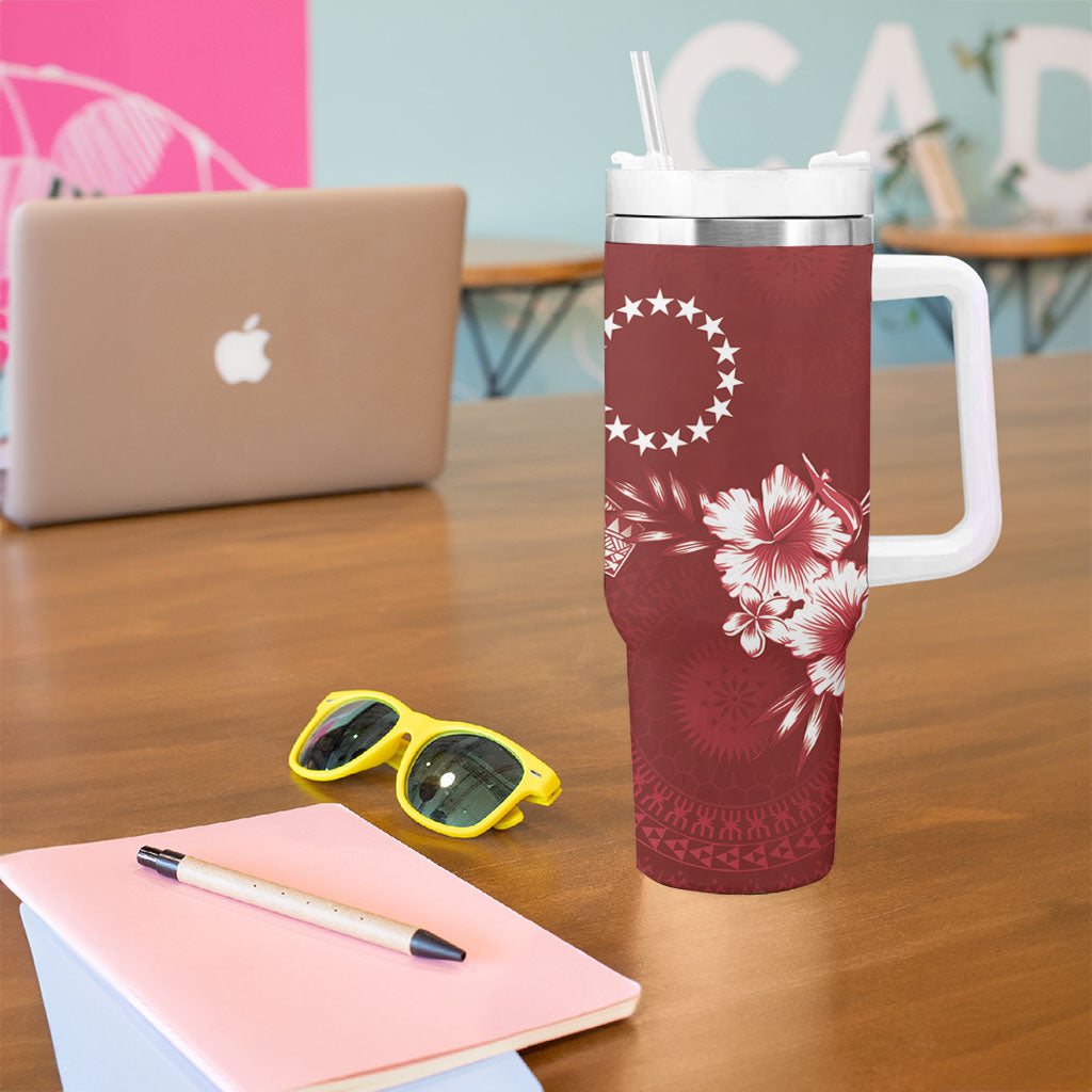 Kia Orana Cook Islands Tapa Floral With Cross Tumbler With Handle Crimson Red LT7 - Polynesian Pride