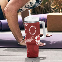 Kia Orana Cook Islands Tapa Floral With Cross Tumbler With Handle Crimson Red LT7 - Polynesian Pride