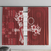 Kia Orana Cook Islands Tapa Floral With Cross Window Curtain Crimson Red LT7 With Hooks Crimson Red - Polynesian Pride