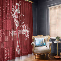Kia Orana Cook Islands Tapa Floral With Cross Window Curtain Crimson Red LT7 - Polynesian Pride