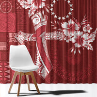 Kia Orana Cook Islands Tapa Floral With Cross Window Curtain Crimson Red LT7 - Polynesian Pride