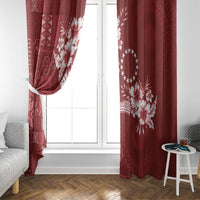 Kia Orana Cook Islands Tapa Floral With Cross Window Curtain Crimson Red LT7 - Polynesian Pride