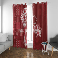Kia Orana Cook Islands Tapa Floral With Cross Window Curtain Crimson Red LT7 With Grommets Crimson Red - Polynesian Pride