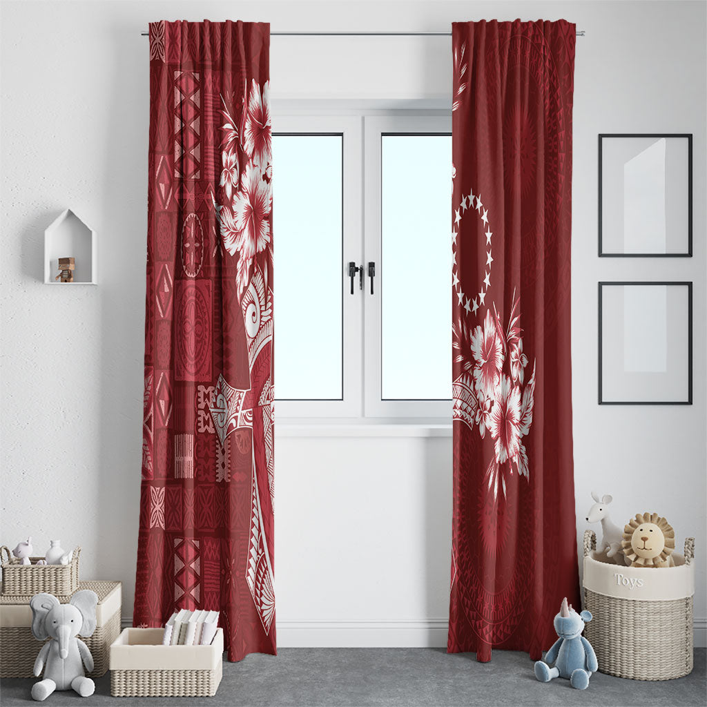 Kia Orana Cook Islands Tapa Floral With Cross Window Curtain Crimson Red LT7 - Polynesian Pride