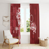 Kia Orana Cook Islands Tapa Floral With Cross Window Curtain Crimson Red LT7 - Polynesian Pride