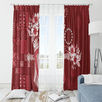 Kia Orana Cook Islands Tapa Floral With Cross Window Curtain Crimson Red LT7 - Polynesian Pride