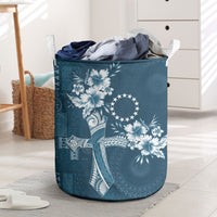 Kia Orana Cook Islands Tapa Floral With Cross Laundry Basket Navy Blue