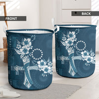Kia Orana Cook Islands Tapa Floral With Cross Laundry Basket Navy Blue