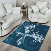 Kia Orana Cook Islands Tapa Floral With Cross Area Rug Navy Blue LT7 - Polynesian Pride