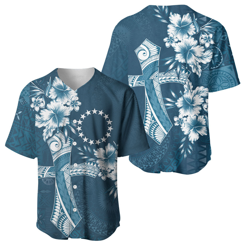 Kia Orana Cook Islands Tapa Floral With Cross Baseball Jersey Navy Blue LT7 - Polynesian Pride