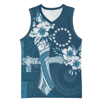 Kia Orana Cook Islands Tapa Floral With Cross Basketball Jersey Navy Blue LT7 Unisex Navy Blue - Polynesian Pride