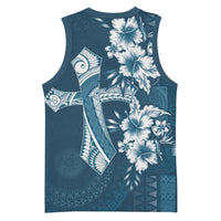 Kia Orana Cook Islands Tapa Floral With Cross Basketball Jersey Navy Blue LT7 - Polynesian Pride